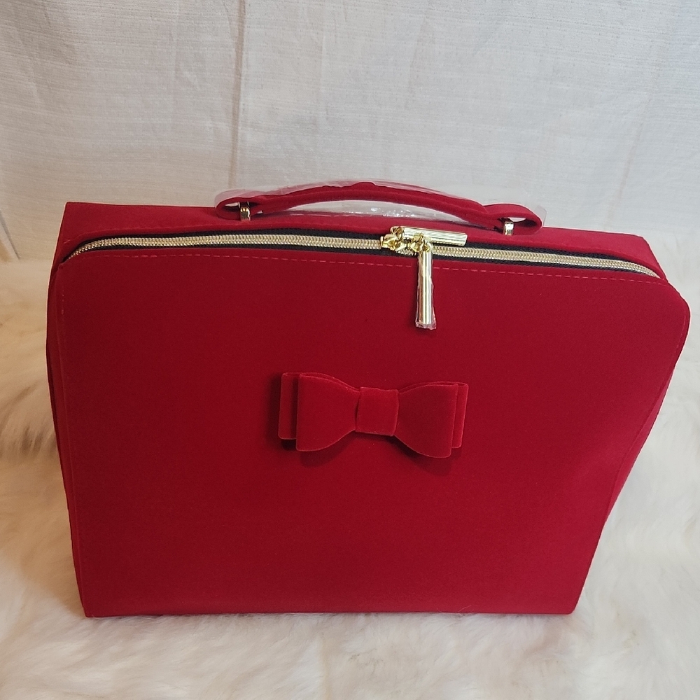 Elegant Estee Lauder Red Bow Cosmetic Bag. Size 13" by 11". - Picture 1 of 11